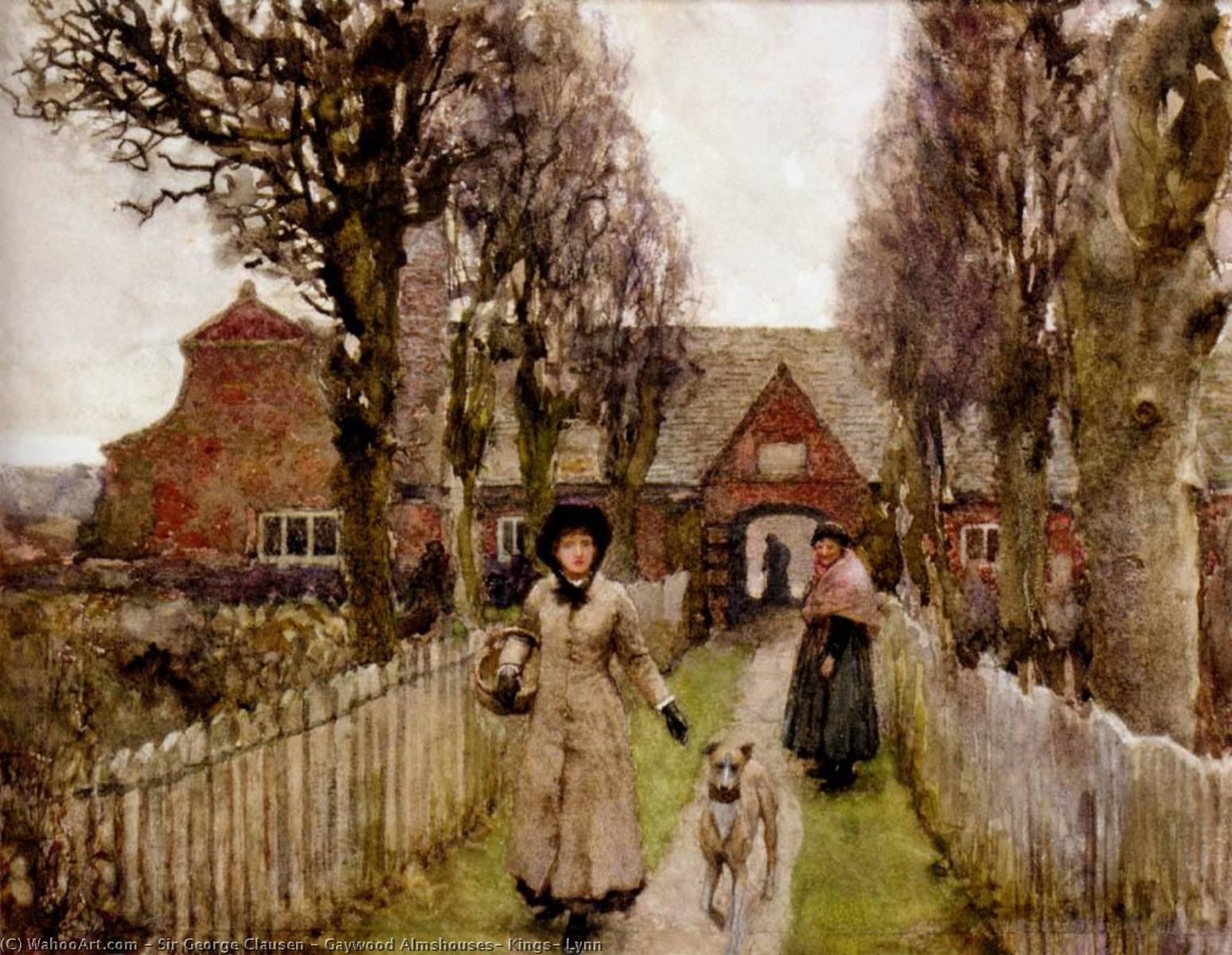 Wikioo.org - The Encyclopedia of Fine Arts - Painting, Artwork by George Clausen - Gaywood Almshouses, Kings­ Lynn