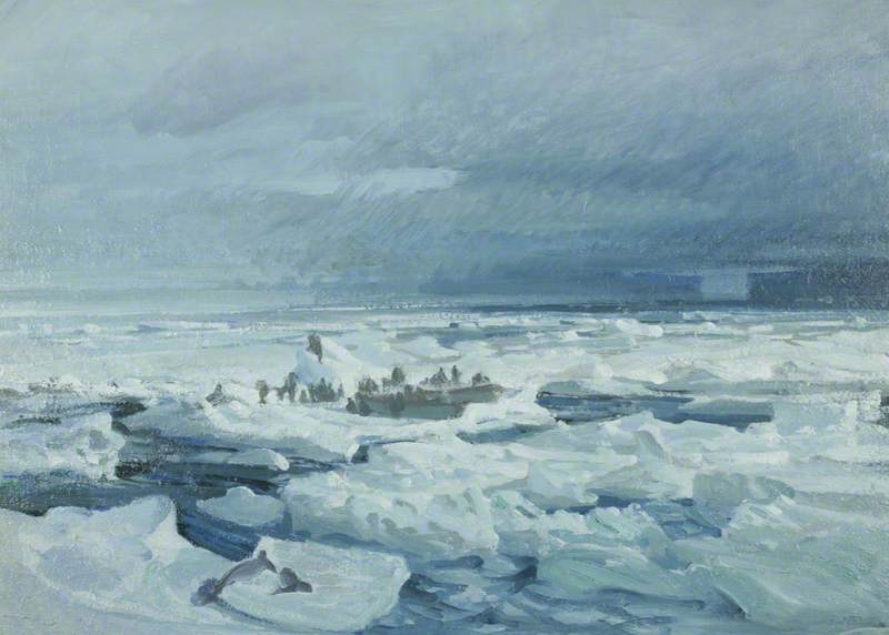 Wikioo.org - The Encyclopedia of Fine Arts - Painting, Artwork by George E Marston - Camp on the Breaking Pack Ice, Weddell Sea