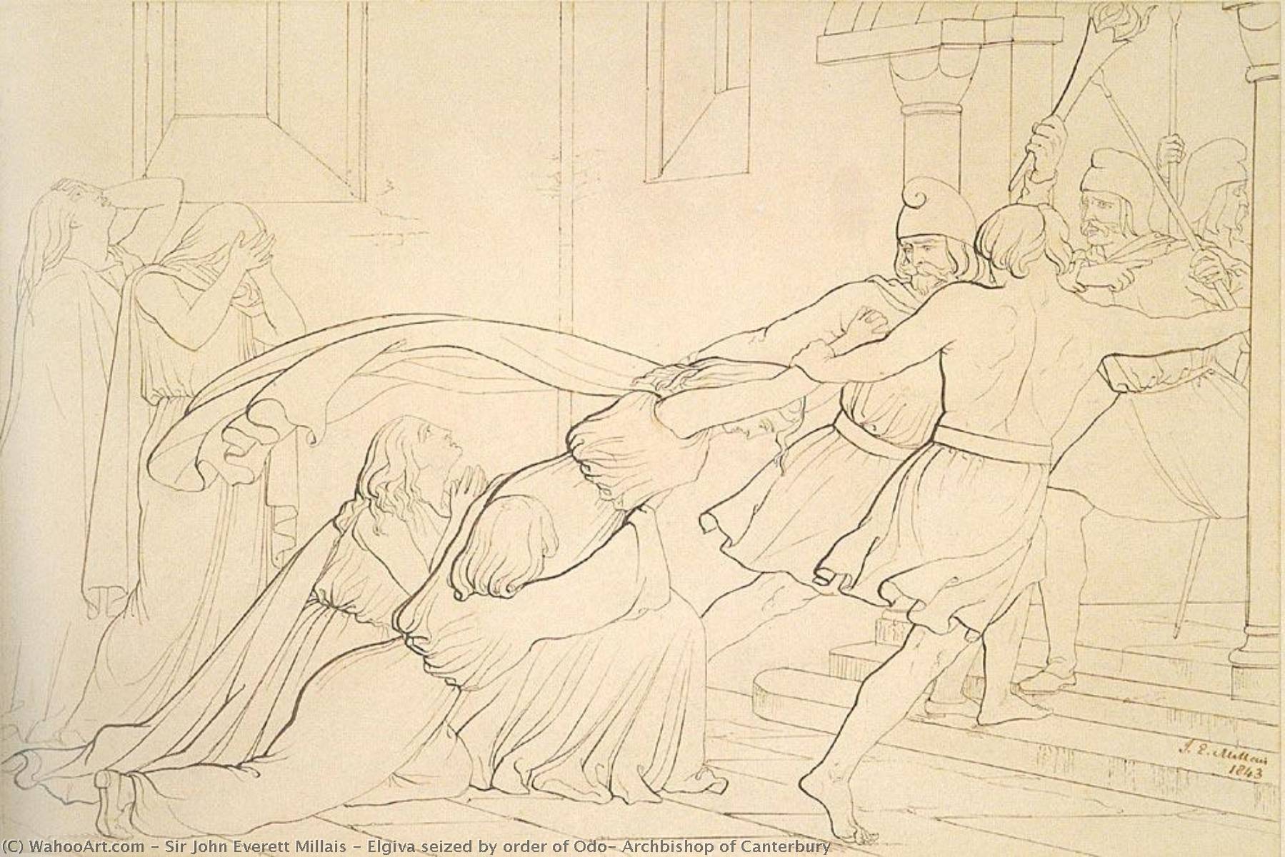 WikiOO.org - Encyclopedia of Fine Arts - Lukisan, Artwork John Everett Millais - Elgiva seized by order of Odo, Archbishop of Canterbury