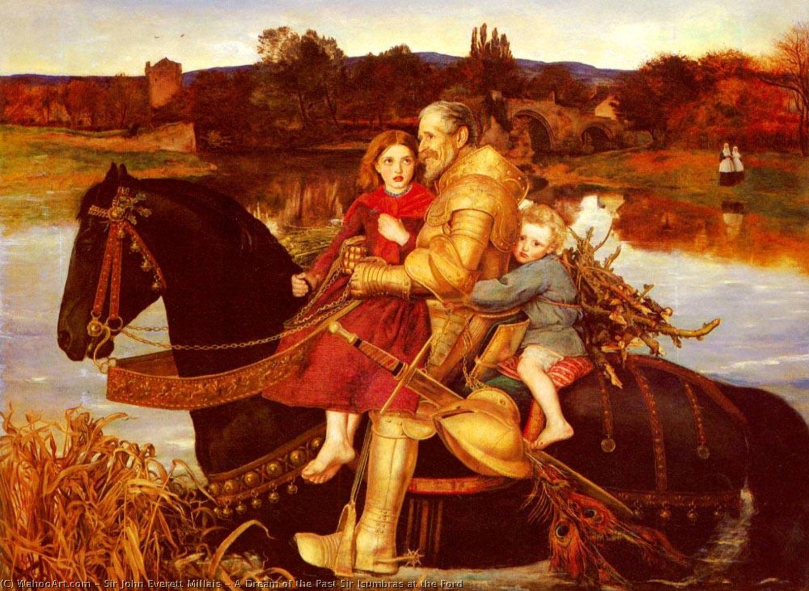WikiOO.org - Encyclopedia of Fine Arts - Lukisan, Artwork John Everett Millais - A Dream of the Past Sir Isumbras at the Ford