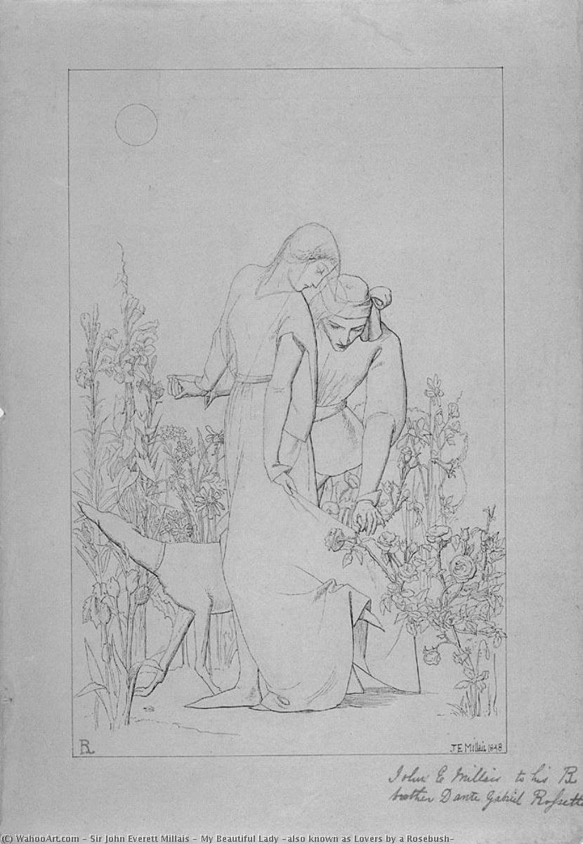 Wikioo.org - Encyklopedia Sztuk Pięknych - Malarstwo, Grafika John Everett Millais - My Beautiful Lady (also known as Lovers by a Rosebush)
