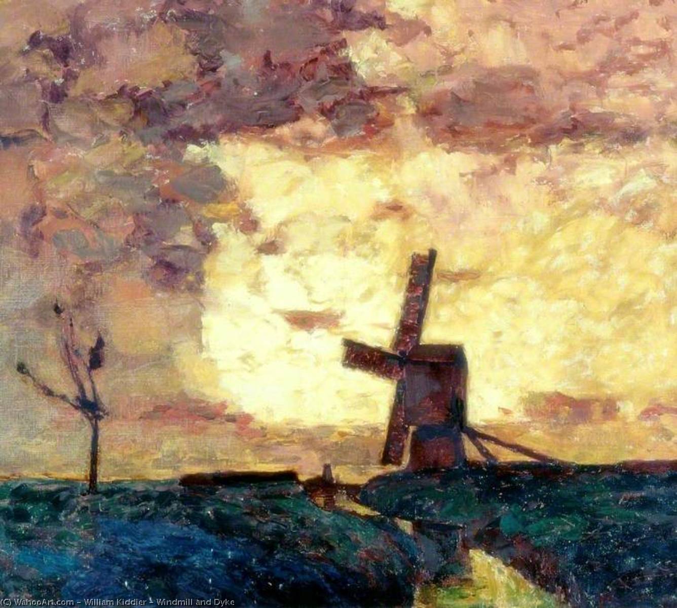 Wikioo.org - The Encyclopedia of Fine Arts - Painting, Artwork by William Kiddier - Windmill and Dyke