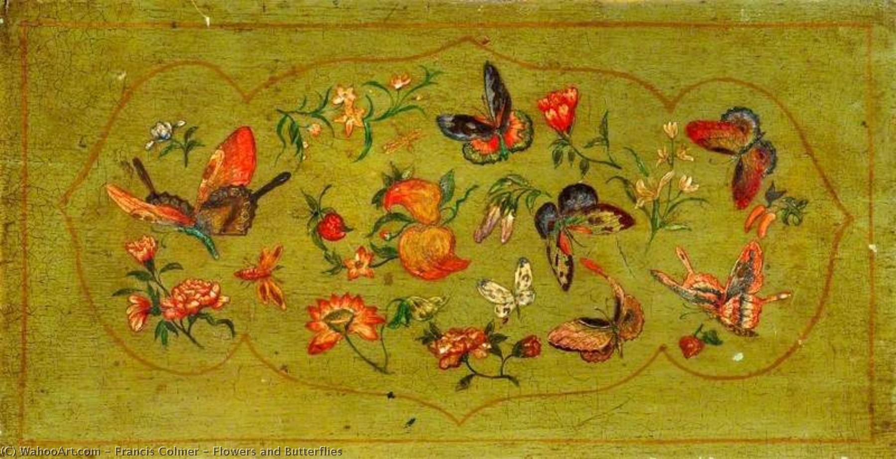 Wikoo.org - موسوعة الفنون الجميلة - اللوحة، العمل الفني Francis Colmer - Flowers and Butterflies