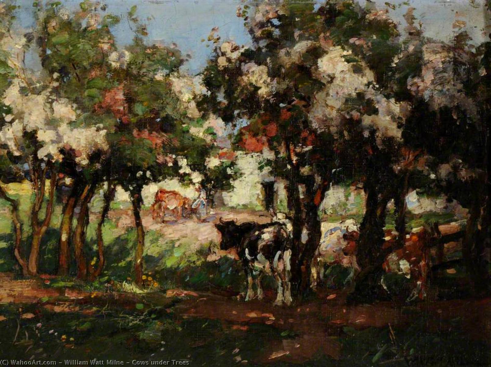Wikioo.org – La Enciclopedia de las Bellas Artes - Pintura, Obras de arte de William Watt Milne - Vacas bajo los árboles