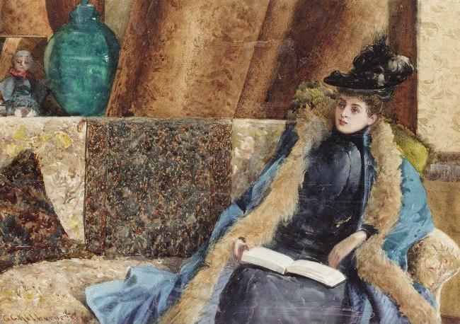 WikiOO.org - Encyclopedia of Fine Arts - Maleri, Artwork George Goodwin Kilburne - Lady Reading