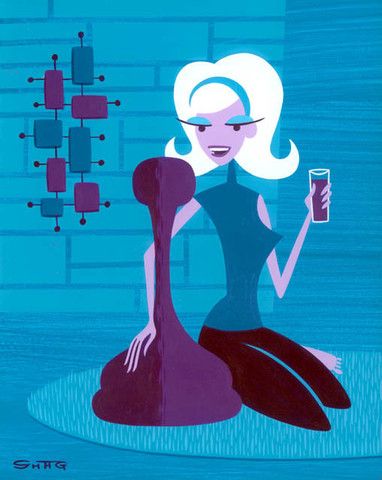 Wikioo.org - The Encyclopedia of Fine Arts - Painting, Artwork by Josh Agle (Shag) - Game girl portrait in blue