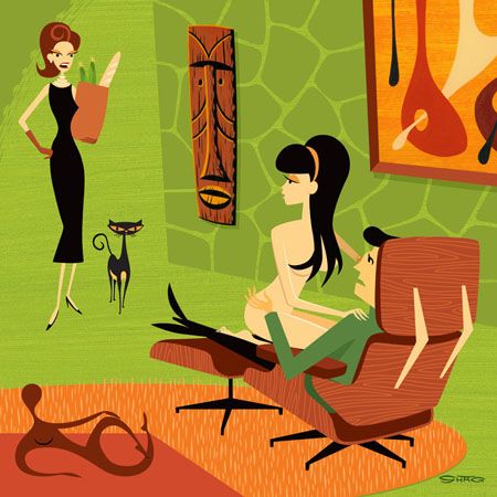 Wikioo.org - The Encyclopedia of Fine Arts - Painting, Artwork by Josh Agle (Shag) - While the cats away