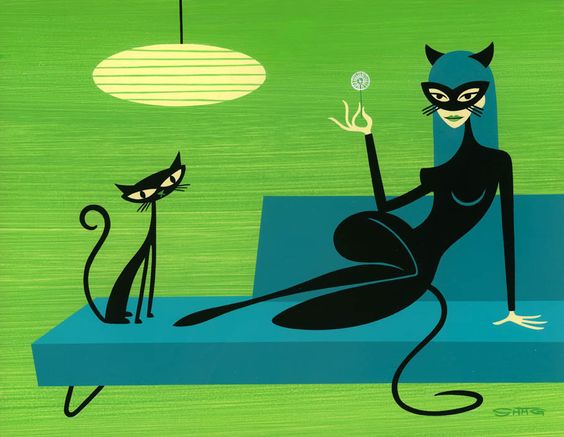 Wikioo.org – La Enciclopedia de las Bellas Artes - Pintura, Obras de arte de Josh Agle (Shag) - negro gatito  para  verdosos