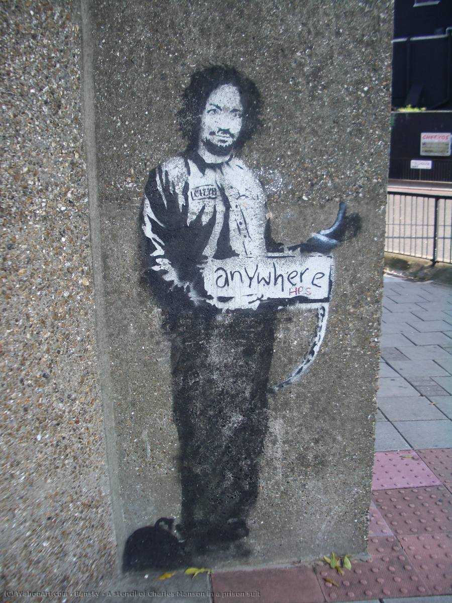 Wikioo.org - The Encyclopedia of Fine Arts - Painting, Artwork by Banksy - A stencil of Charles Manson in a prison suit