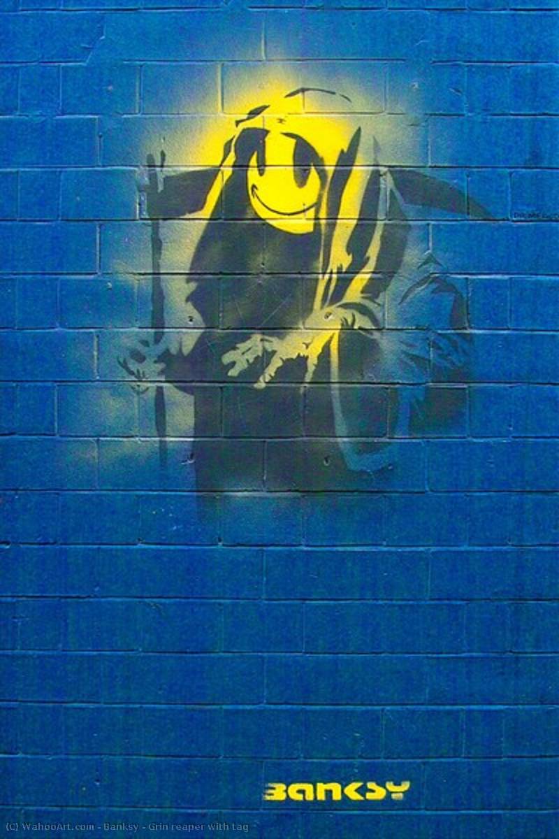 Wikoo.org - موسوعة الفنون الجميلة - اللوحة، العمل الفني Banksy - Grin reaper with tag