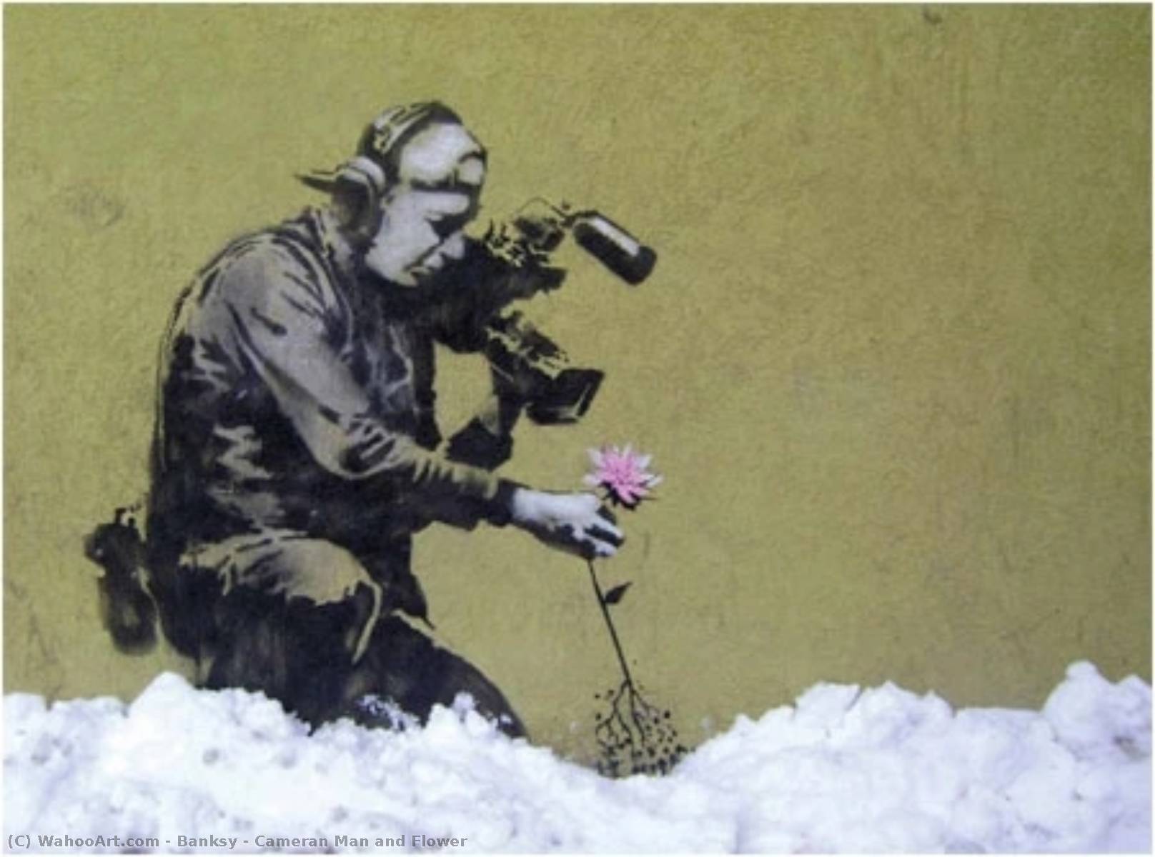 WikiOO.org - دایره المعارف هنرهای زیبا - نقاشی، آثار هنری Banksy - Cameran Man and Flower