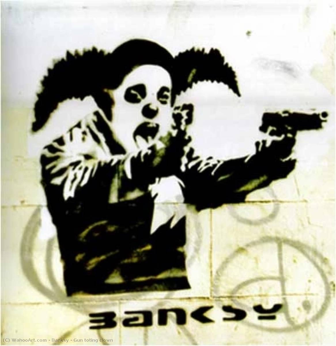 Wikoo.org - موسوعة الفنون الجميلة - اللوحة، العمل الفني Banksy - Gun toting clown