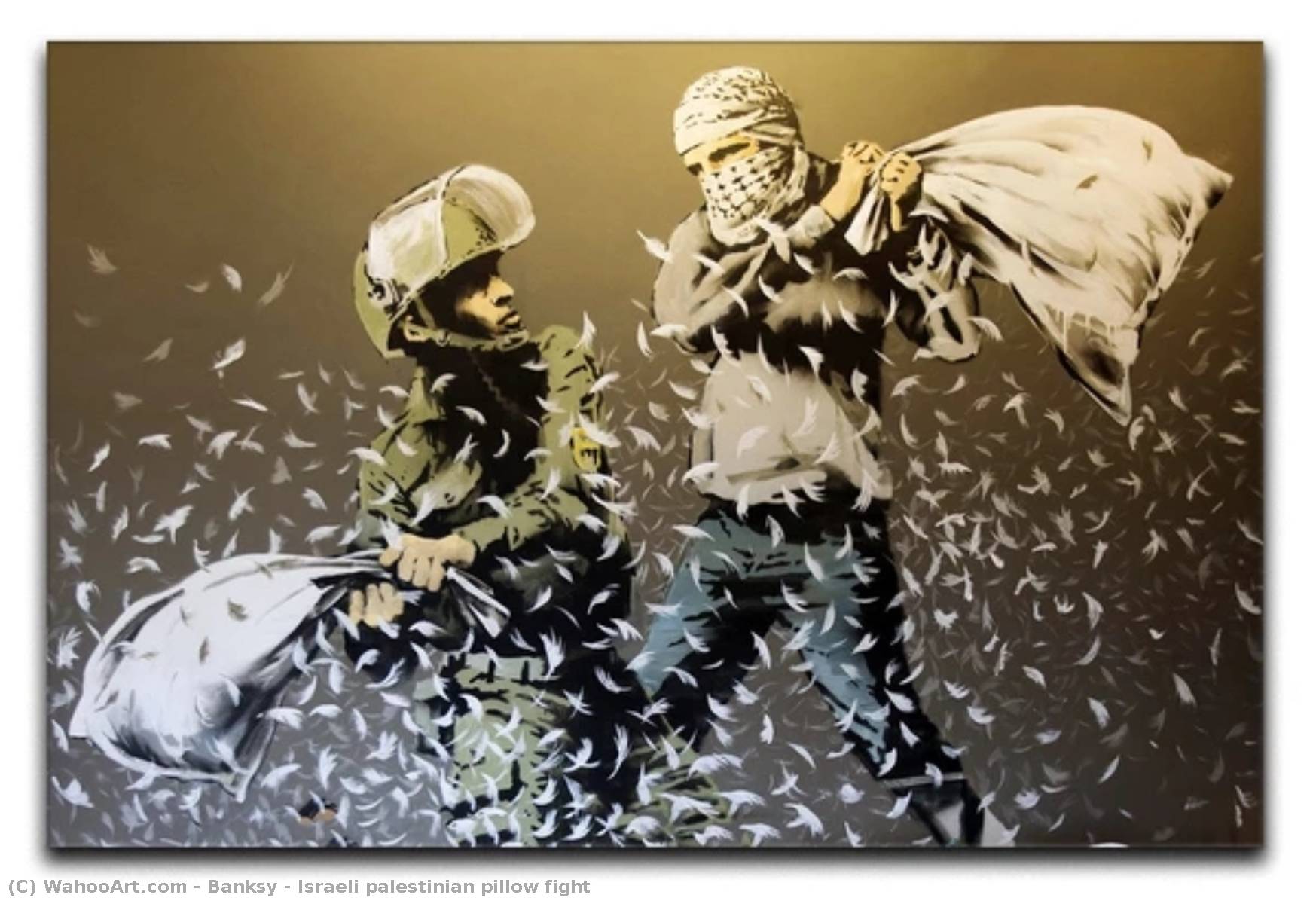WikiOO.org - Encyclopedia of Fine Arts - Maleri, Artwork Banksy - Israeli palestinian pillow fight
