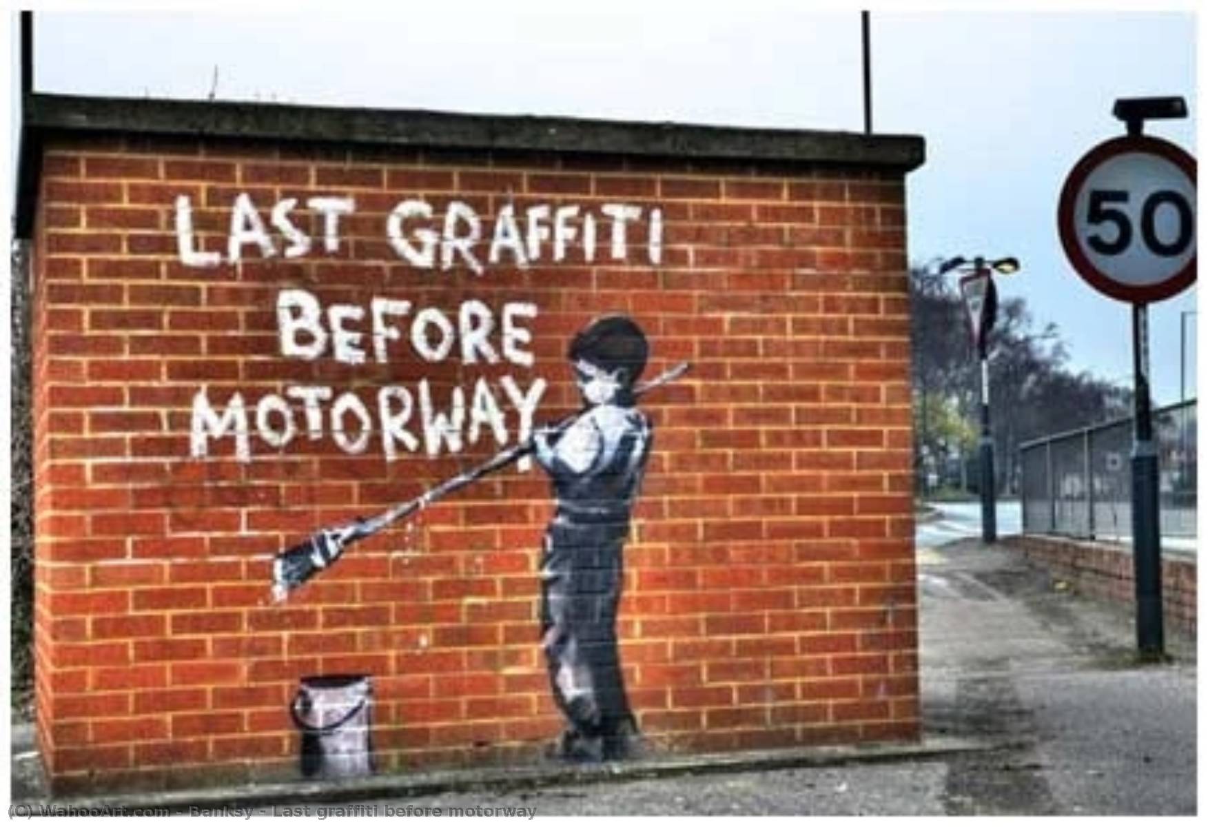 WikiOO.org - Encyclopedia of Fine Arts - Schilderen, Artwork Banksy - Last graffiti before motorway