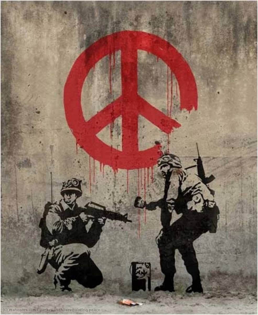 Wikioo.org - The Encyclopedia of Fine Arts - Painting, Artwork by Banksy - Soldiers painting peace