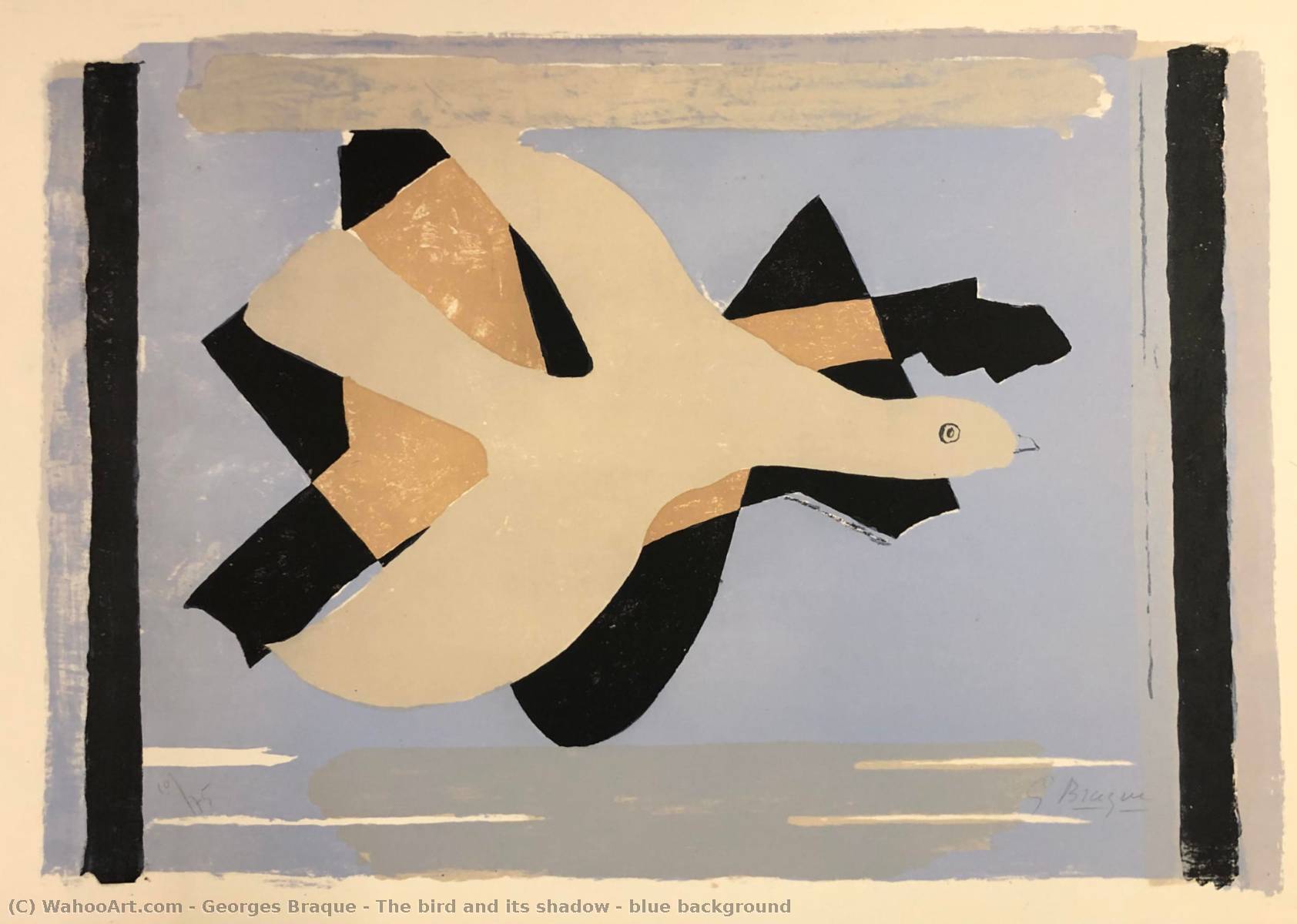Wikioo.org - The Encyclopedia of Fine Arts - Painting, Artwork by Georges Braque - The bird and its shadow - blue background