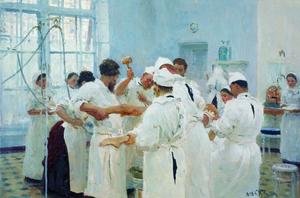 Le chirurgien E. Pavlov dans le bloc opératoire