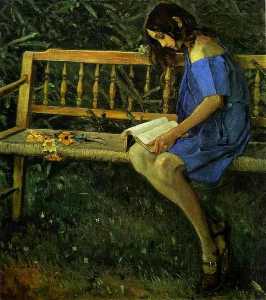 の肖像画 ナターシャ Nesterova ( の上に 庭のベンチ )