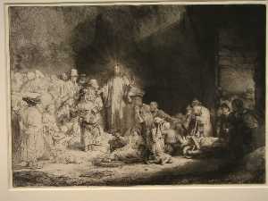 The Little Children Being Brought to Jesus (The 100 Guilder Print)