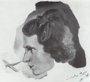 Retrato de Gala con langosta (Retrato de Gala con la nariz del avión), alrededor del año 1934