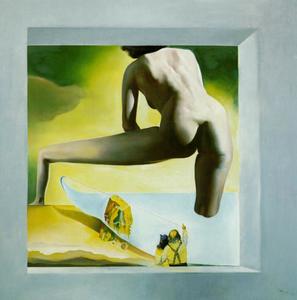 dalh soulevant la peau de la mer méditerranée pour montrer à gala la naissance de vénus ( travail stéréoscopique , composant droite ) , 1977