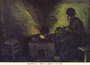 bauernfrau nahe  der  Feuerstelle