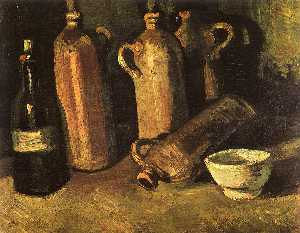 натюрморт с четыре камень Бутылки , Баклага и белый Чашки