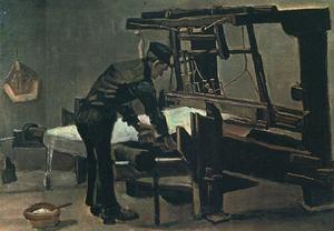 Weaver Standing in Front of a Loom