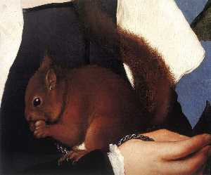 portrait d une dame avec un Écureuil et un Étourneau ( détail )