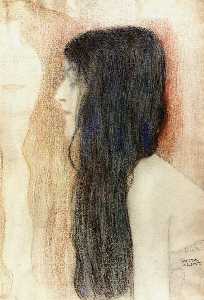  女孩与  长  头发 , 用 草图 'Nude Veritas'
