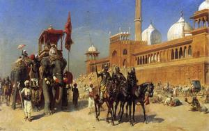 Gran Mogol y su Corte De regreso de la Gran Mezquita en Delhi, India