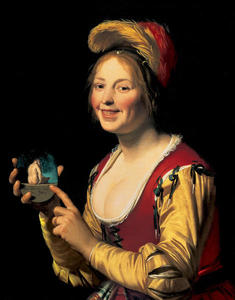 Smiling Girl, a Courtesan, Holding an Obscene Image
