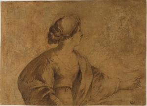 Woman in Profile, Pointing with Left Hand