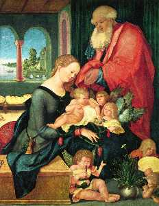 Holy family with five angels