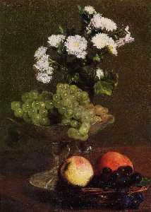 Still Life. Chrysanthemums and Grapes