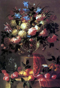 Flower still life with fruits