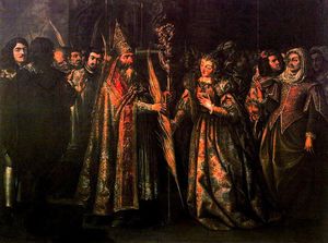El obispo de Asís entregando la palma un Santa Clara