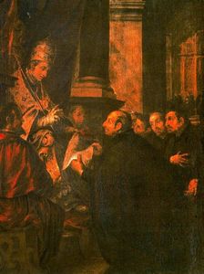 San Ignacio recibiendo la bula de fundación del Papa Paulo III