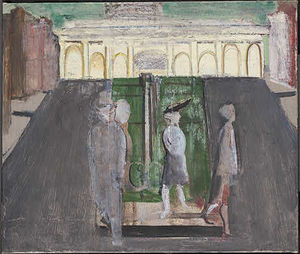 Untitled (four figures in a plaza) 1