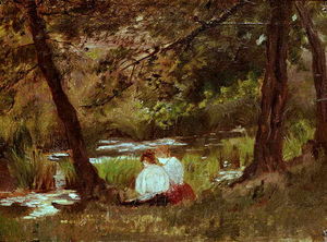 due donne seduti  a memoria  Un  bosco  flusso