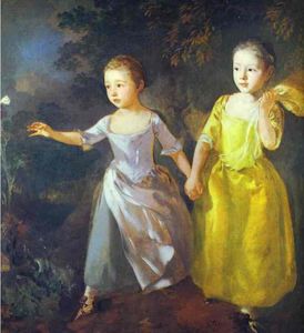 Hijas del pintor Margarita y María  persiguiendo  mariposa