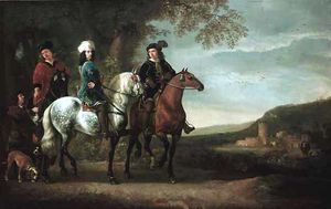 Landscape with three riders