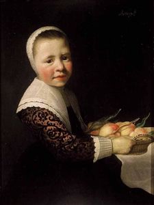 Portrait of a girl with peaches