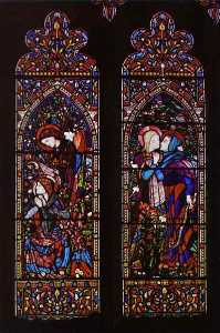 el left-hand asícomo centrar paneles de un three-light ventana en st . Columba's Iglesia