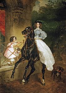 Mädchen reiten  Ein  pferd