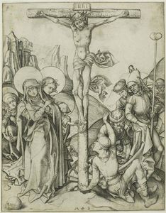 el crucifixión con el santa mujeres