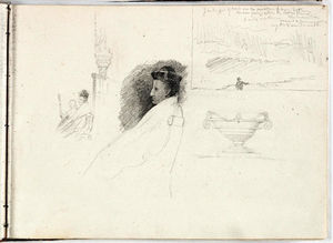 Untitled zwei sitzende männer ; studie einer urne ; berge in volterra