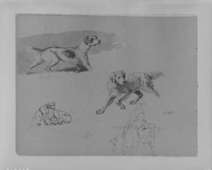 Five Dogs; Two Figures