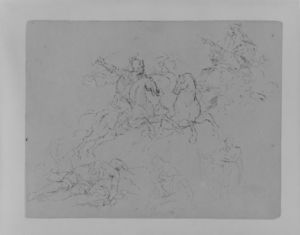cinq figure et sketches groupe , dont deux battling equestrains , et dead warior