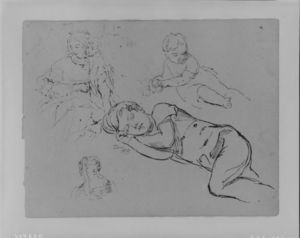 portrait de tom couchage , femme tenant deux enfants , penchée bébé , Woman's Tête